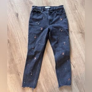 Abercrombie & Fitch Black Jeans with Pink Floral Embroidery